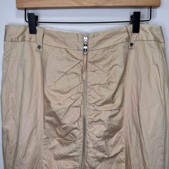 Adolfo Dominguez Tan Full Zip Pencil Skirt Size 10 100% Cotton Front Pockets - Picture 3 of 10